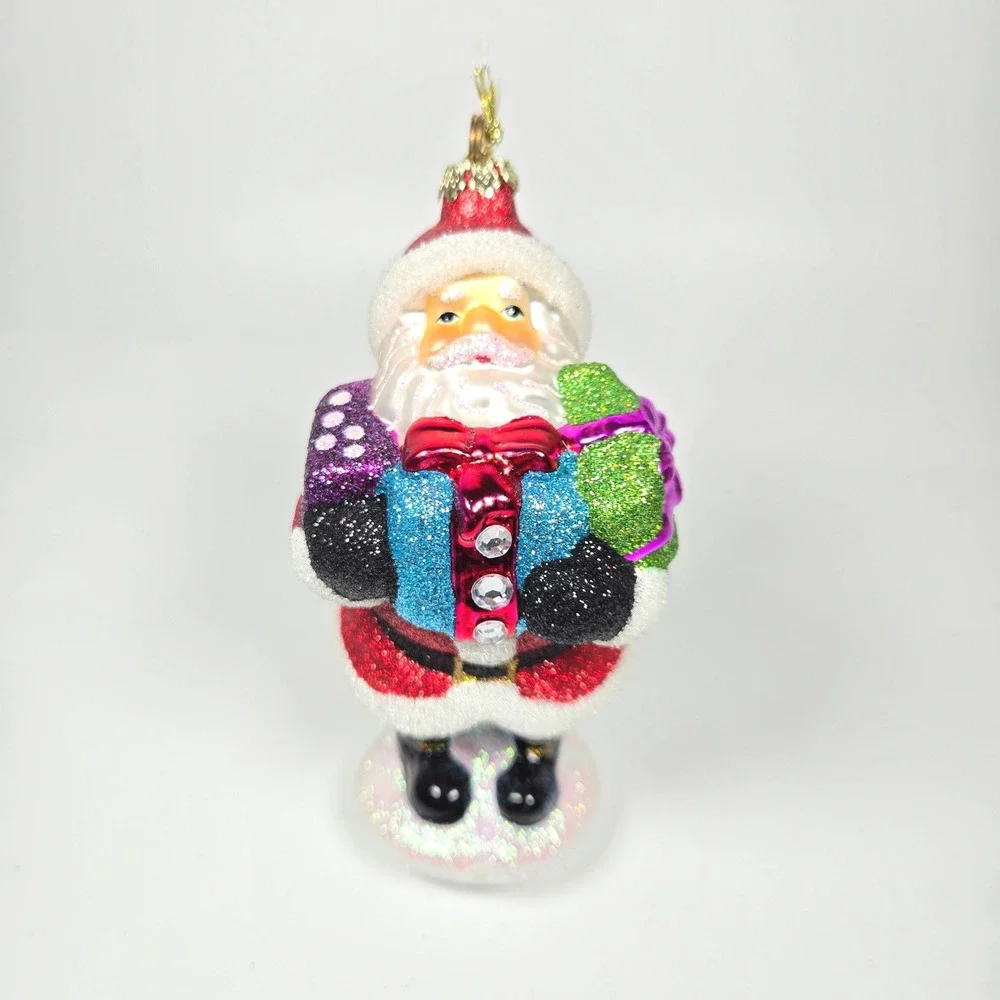 Nice Blown Glass Christmas Ornament Santa‎ Glitter Sparkle Bejeweled Costco